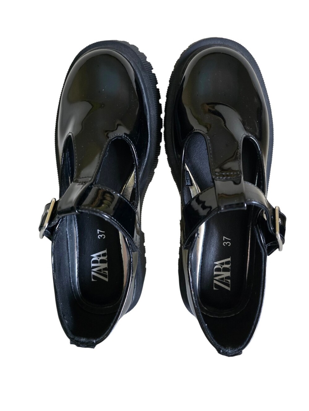 NEW 🌹 Zara Women's Black Patent T-Bar Mary Jane Chunky Heel Shoes - Picture 14 of 16